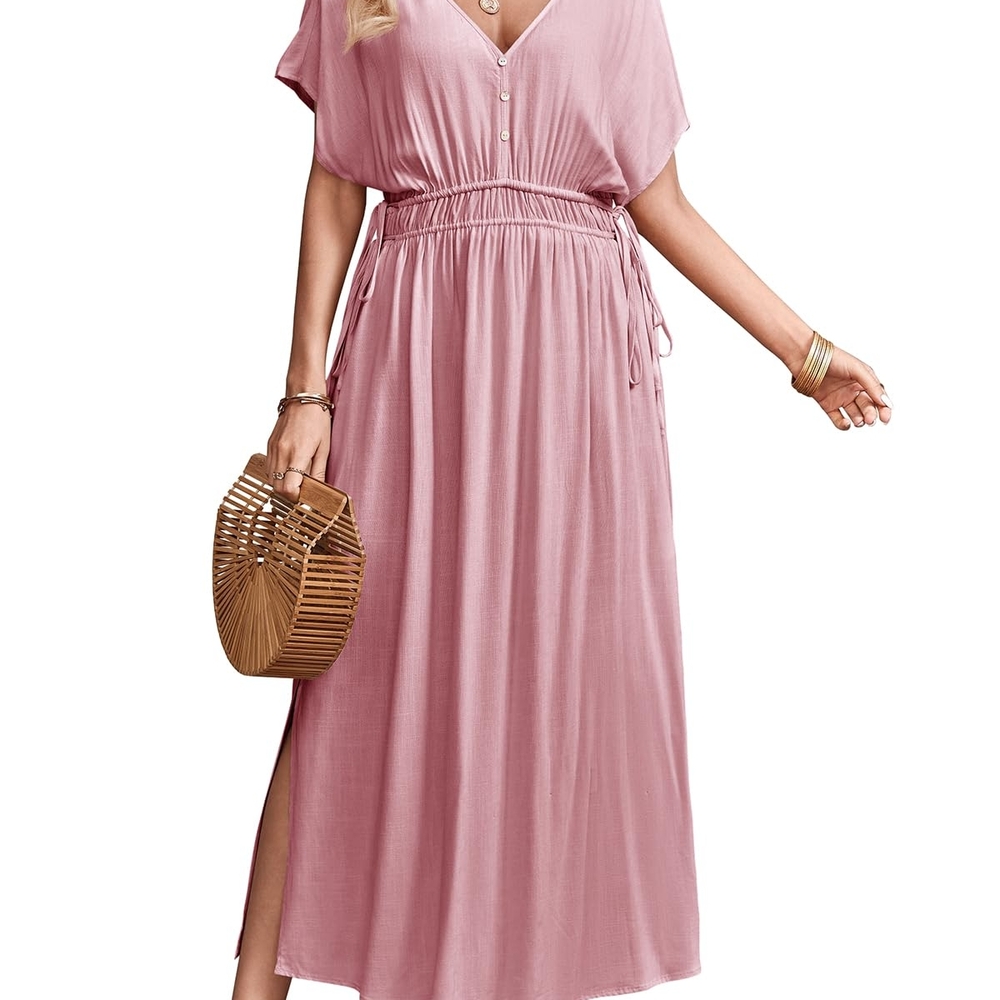 Pink Maxi Dress with Button Detail